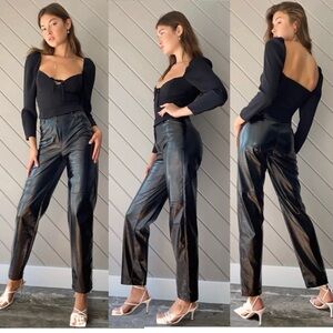 Aritzia Wilfred Black Faux Leather Vinyl Funk Pants Pleather Vegan Straight Leg
